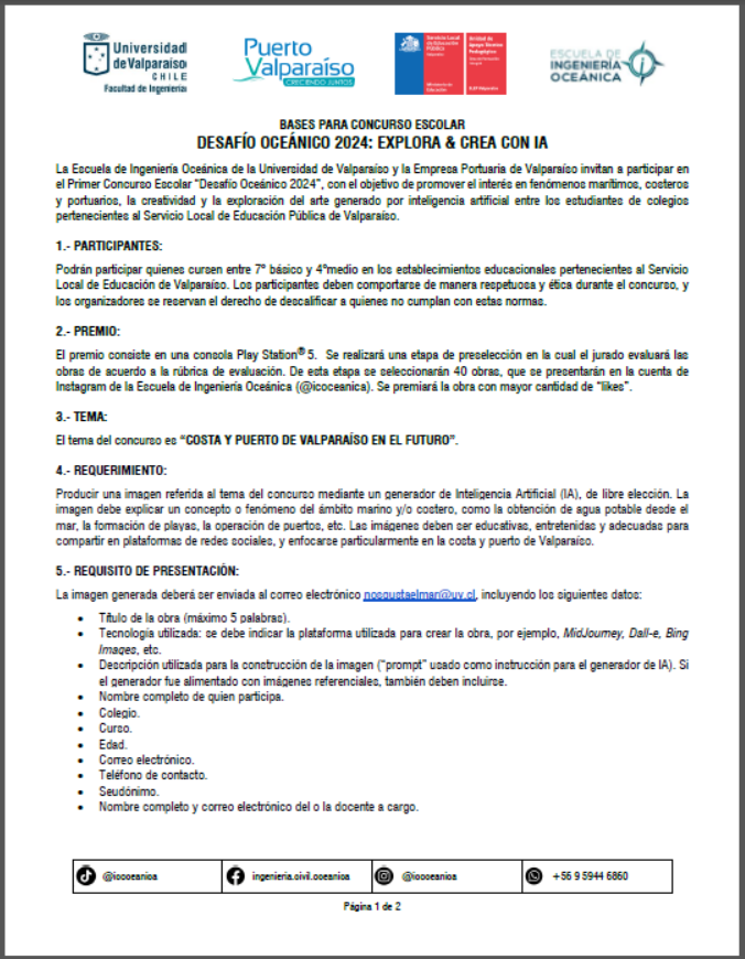 Imagen de la portada de las bases del concurso Desafío Oceánico 2024