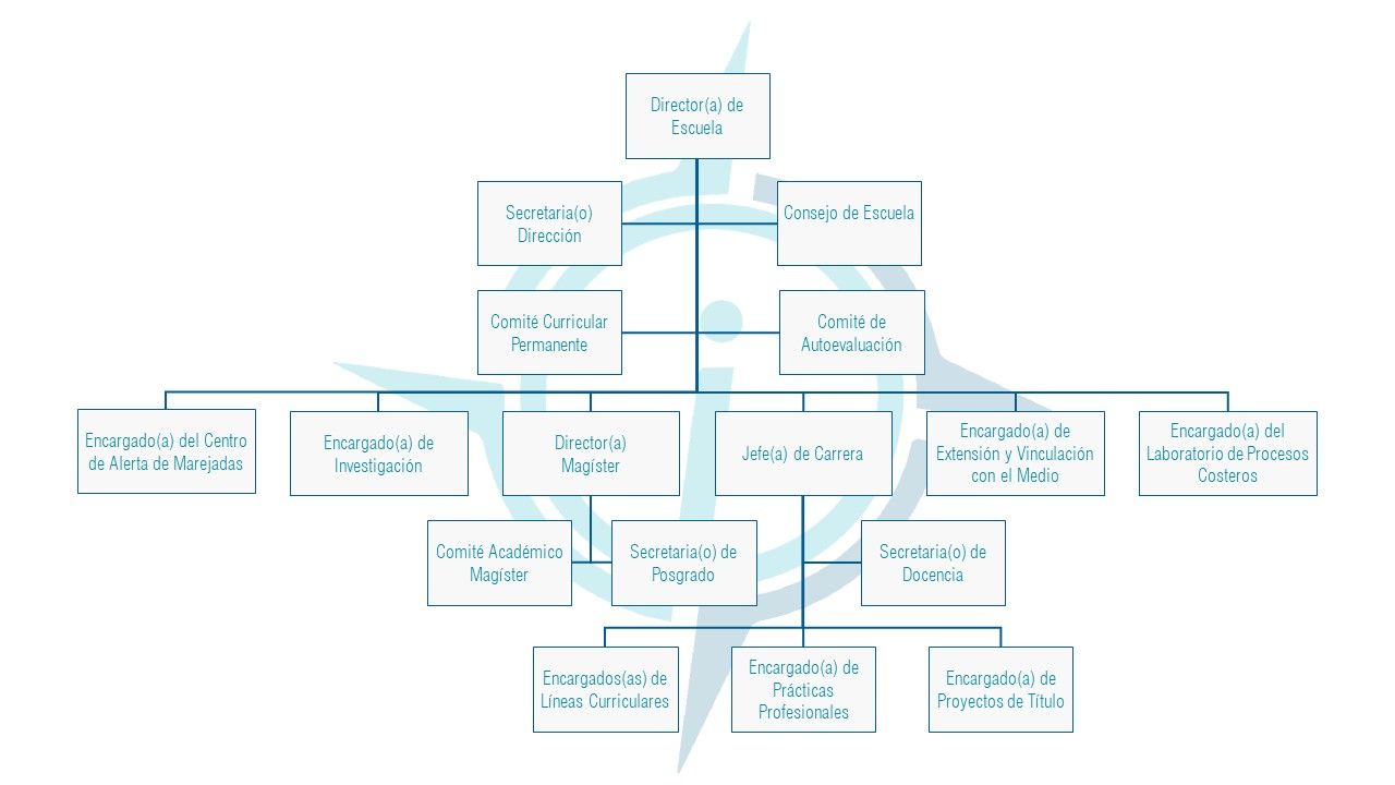 Organigrama de la Escuela de Ingeniería Civil Oceánica, perteneciente a la Facultad de Ingeniería de la Universidad de Valparaíso, Chile.